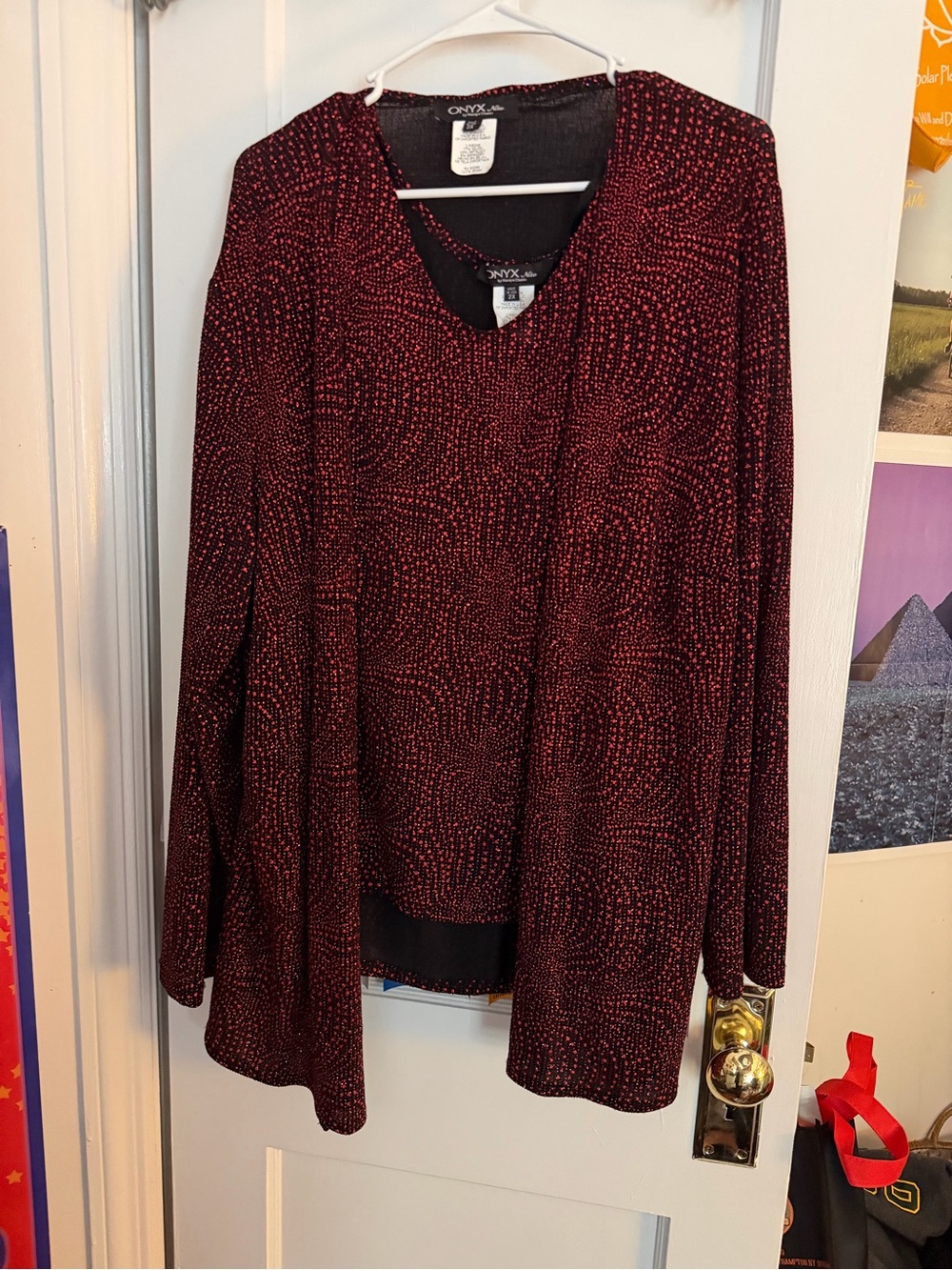Vintage onyx nite red sequin cardigan tank top formal holiday 2 piece set